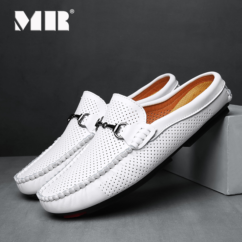 M & R Mùa Thu Nửa Chuyển Sang Màu Trắng Đậu Hà Lan Giày Nam Phiên Bản Hàn Quốc Của Xu Hướng Của Một Bàn Đạp Giày Lười giày Không Gót Da Hoang Nam Lái Xe Giày