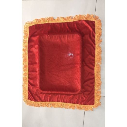 ┇ Khăn trải mâm Khăn phủ đỏ (khăn nhung đỏ tua rua vàng phủ khay) cắt băng khánh thành