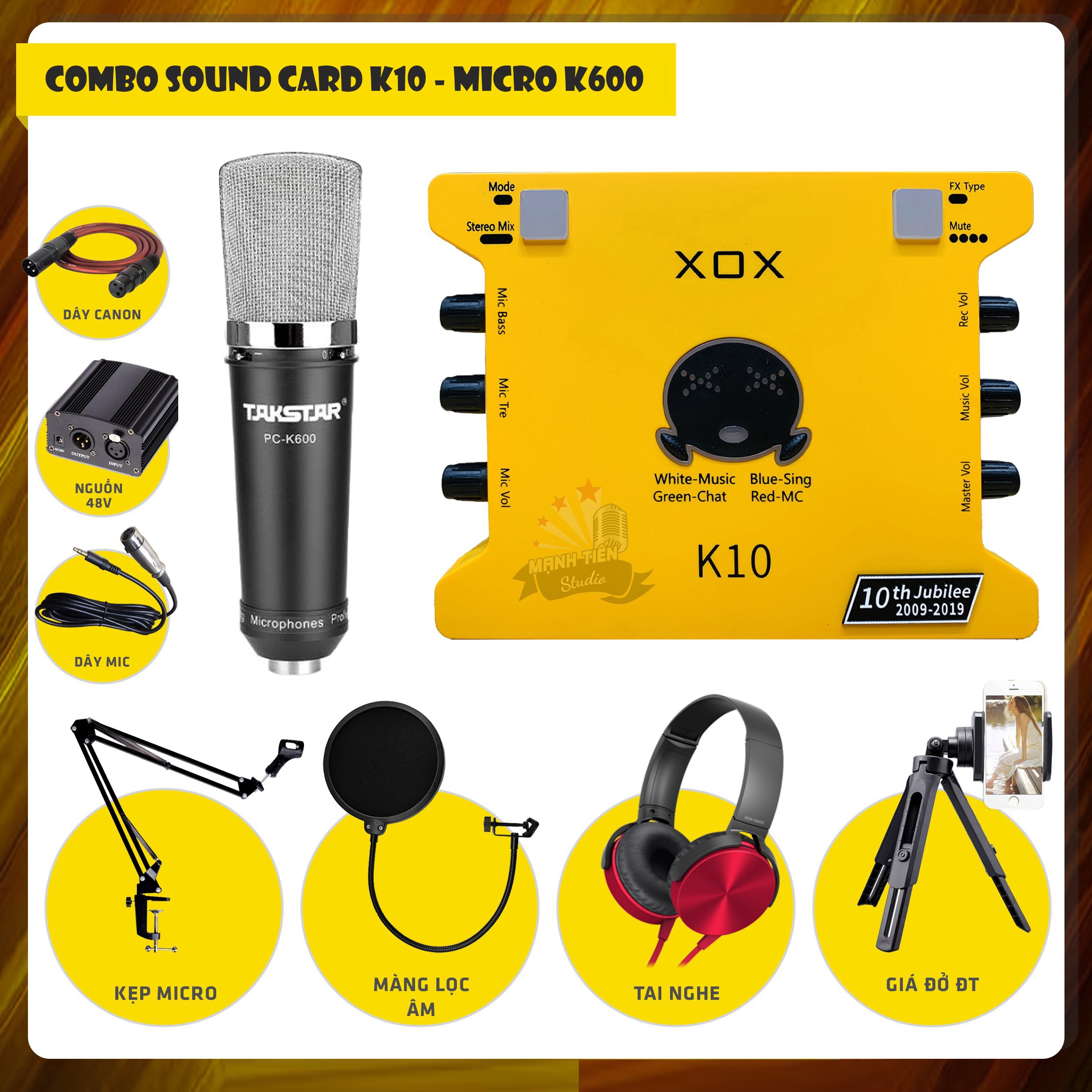 COMBO MICRO THU ÂM TAKSTAR K600 + SOUND CARD XOX K10 - Chính hãng