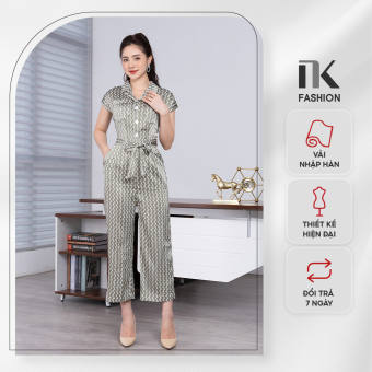 Bộ Jumpsuit Nữ NK Fashion NKBD2204009 Dáng Dài Thiết Kế Cổ Vest Vai Chờm, Quần Ống Rộng Tôn Dáng
