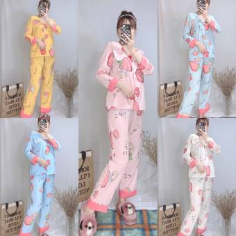 Set đồ nữ, Bộ Đồ Ngủ Pijama Lụa hàn Cao Cấp Áo Tay Dài Freesize dưới 58kg