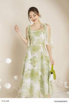 Đầm tơ hoa xanh buộc dây thiết kế Elise FS2204260DIORPG