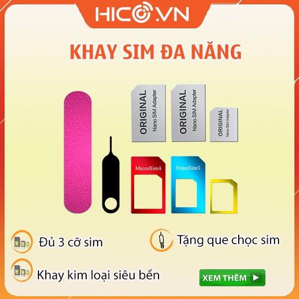 Bộ phôi chuyển đổi sim KIM LOẠI +que chọc sim , áo sim , adapter sim kèm miếng ráp