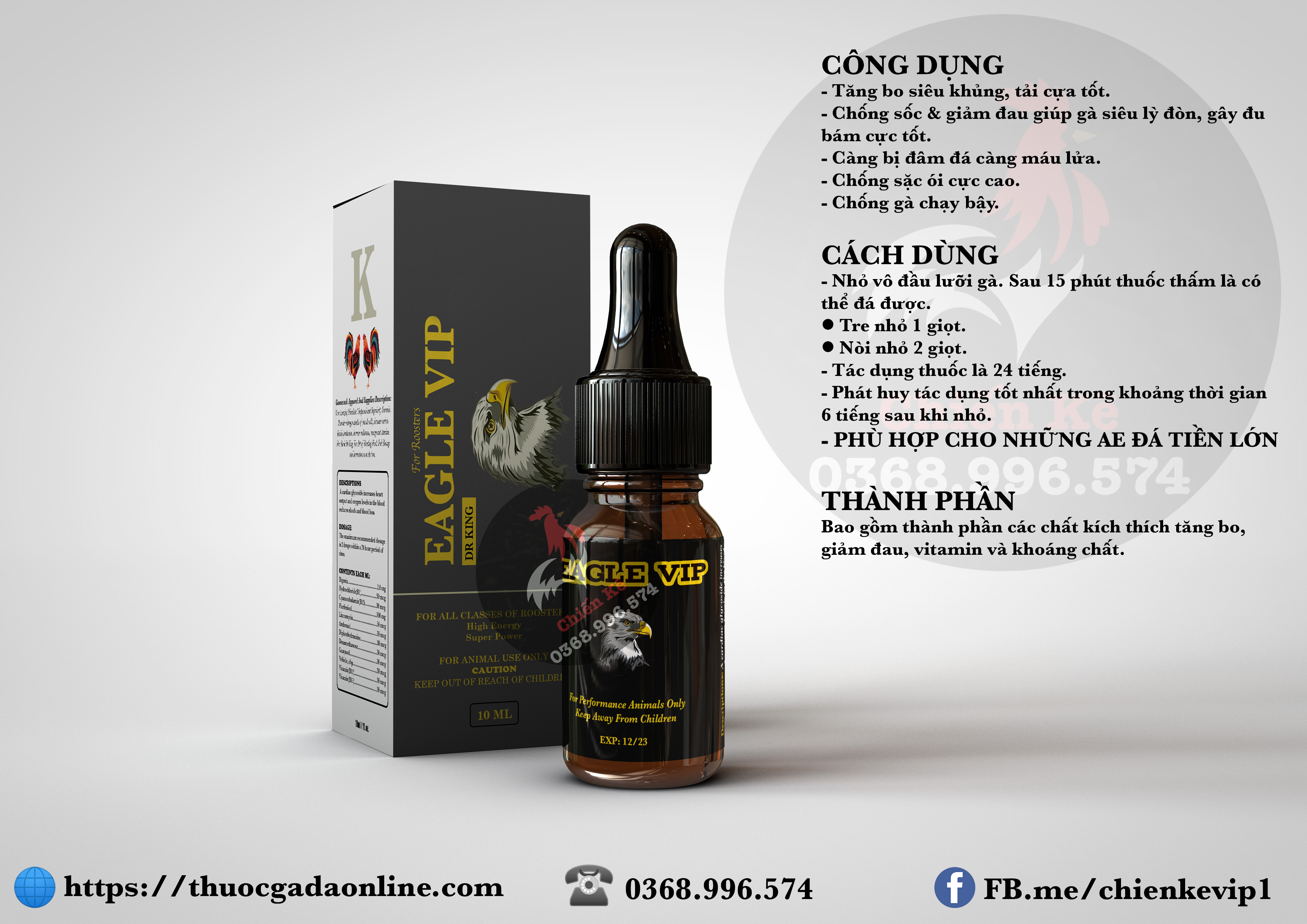 Thuốc nhỏ gà đá - eagle vip - xuất xứ mexico - giúp gà tăng bo lớn, chống ói, tải cựa, cực kỳ lỳ đòn