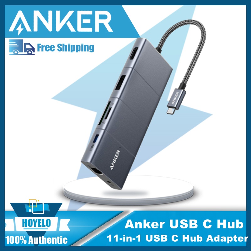 Anker usb c hub, powerexpand 11-in-1 usb c hub adapter, with 4k60hz hdmi and dp, 100w power delivery, usb-c and 3 usb-a data ports, 1 gbps ethernet, 3.5mm audio, microsd and sd card reader