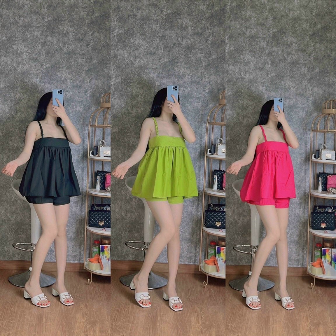 Set bộ voan lụa bí ngô hái dây tết thời trang cực xinh