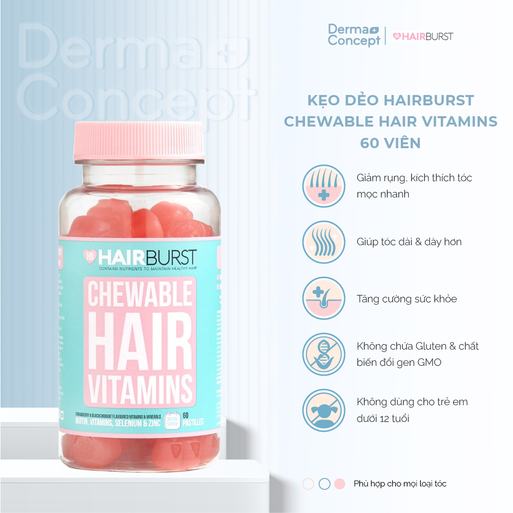Kẹo Dẻo kích mọc tóc Hairburst Chewable Hair Vitamins 60 viên/ 96g