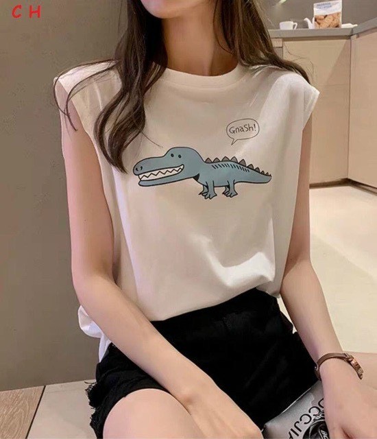 Áo thun ba lỗ nữ form rộng áo 3 lỗ nữ In Hình Cá Sấu chất liệu cotton mềm mịn giá rẻ TP785