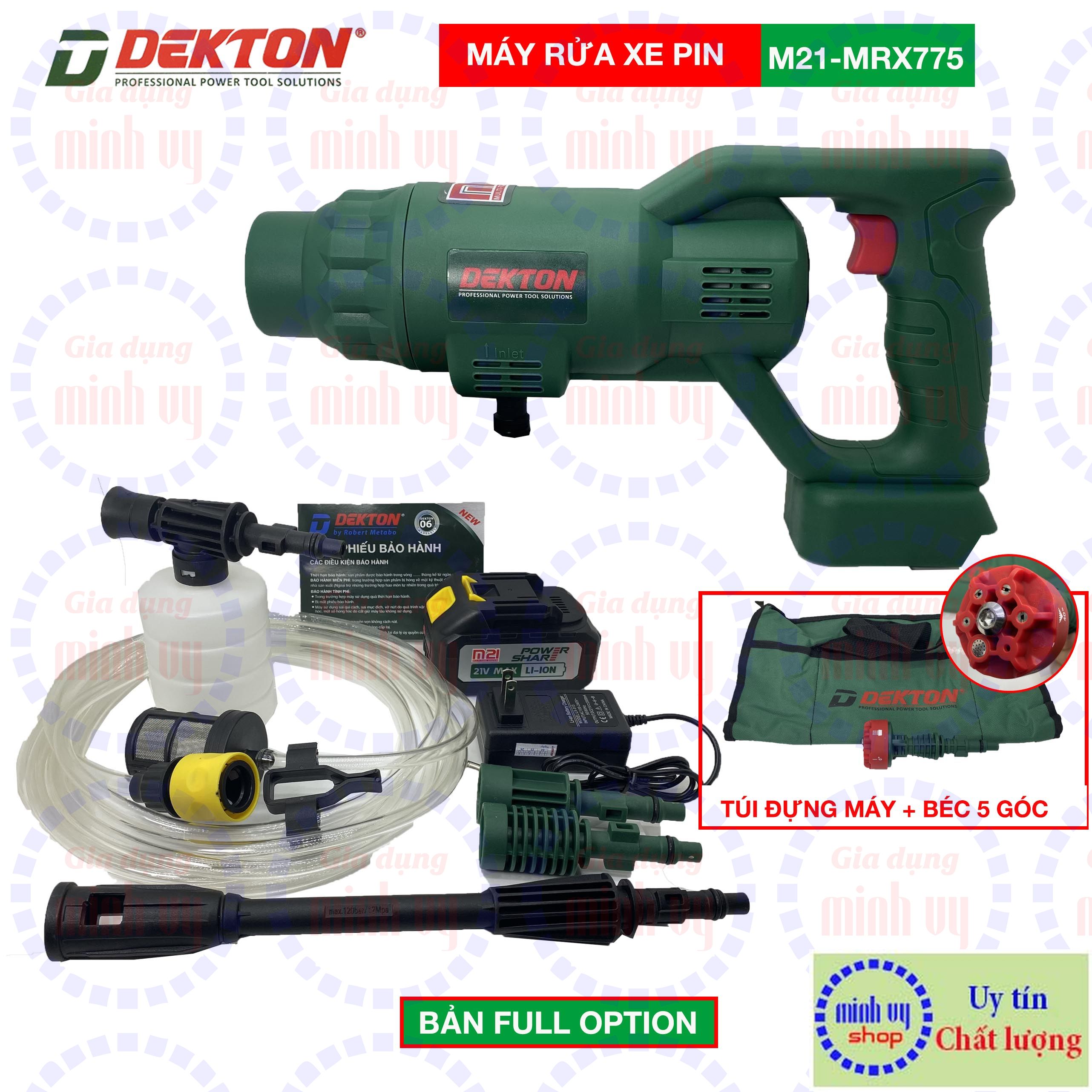Máy xịt rửa xe dùng pin dekton m21-srx775 - 21v