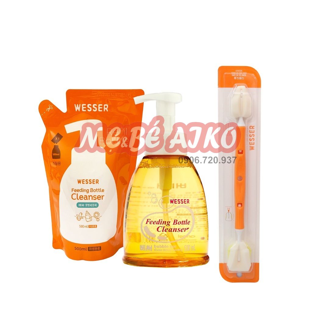 Bộ Nước rửa bình sữa + Dụng cụ vệ sinh bình sữa đa năng Wesser