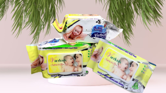 Thùng 30 gói Khăn giấy ướt Vietkids 125Vàng, Vải bi dầy Không mùi, Giá sỉ, KHÔNG CỒN, CÓ THỂ DÙNG CHO BÉ.