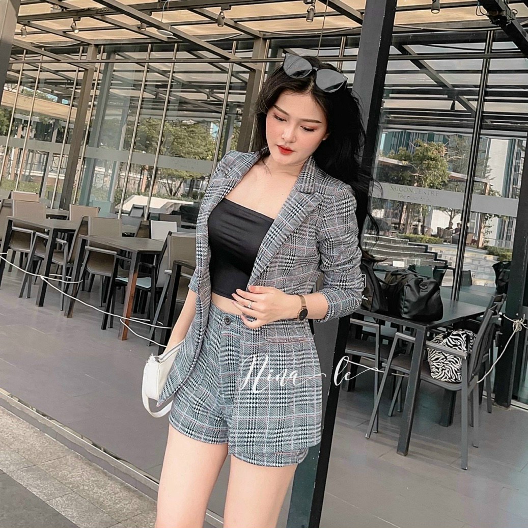 Sét bộ quần áo nữ 3 món quần đùi ,áo dây bra và Áo khoác vest blazer nữ phong cách hàn quốc
