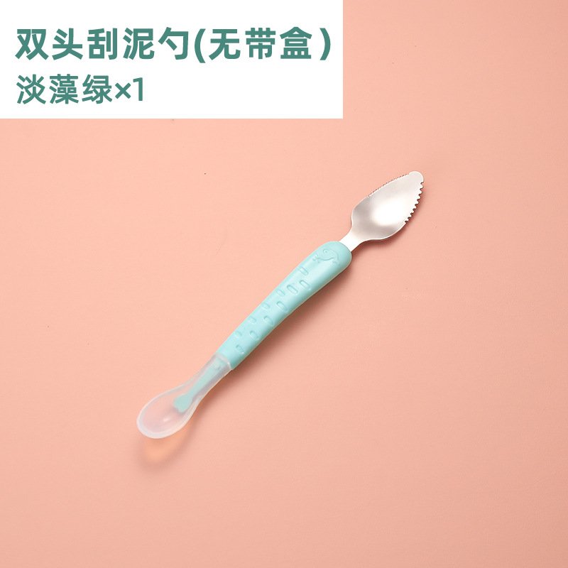 [THANH LÝ] Thìa 2 đầu silicon+đầu thìa thép gạt nghiền trái cây tiện lợi, thích hợp cho bé ăn dặm