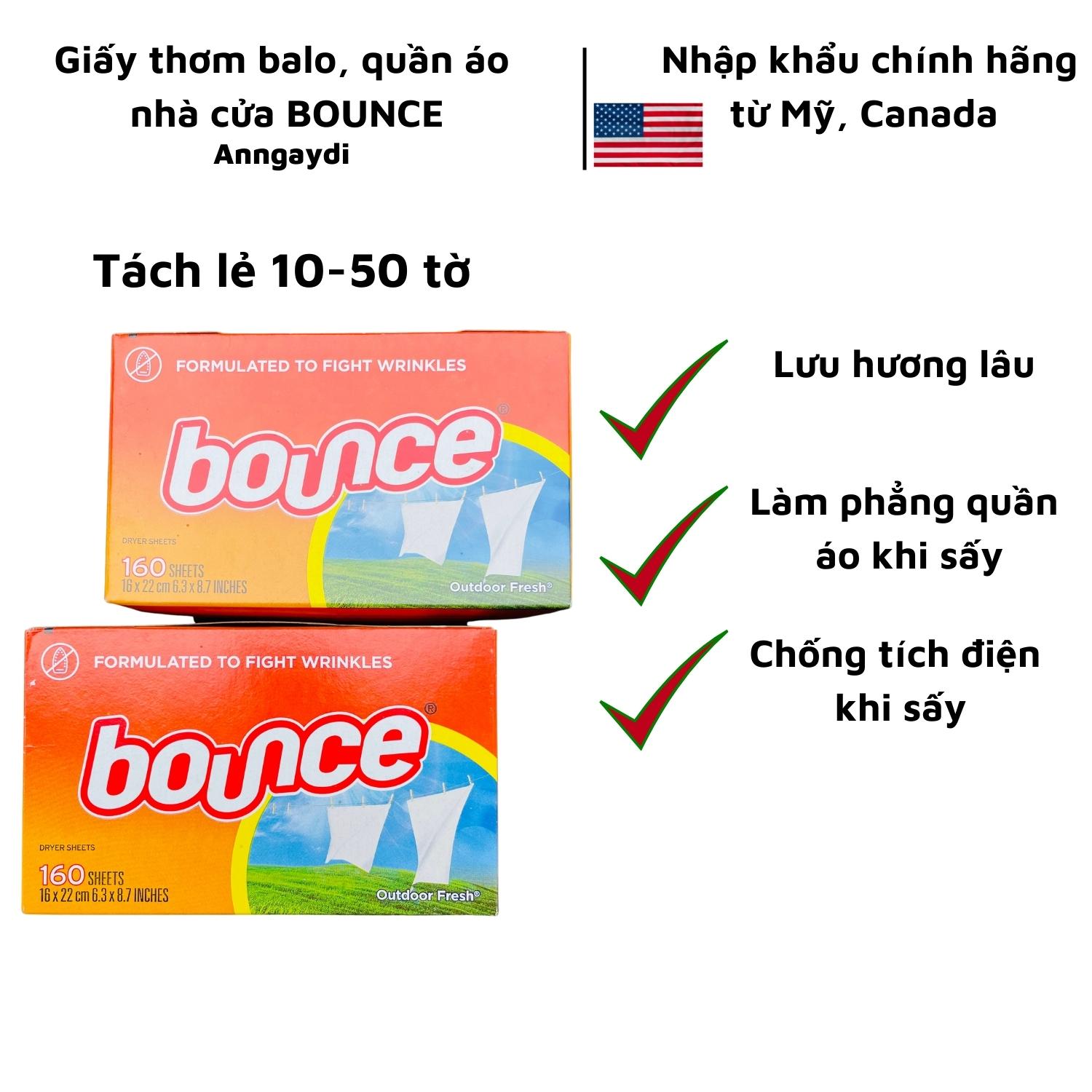 Set 10 tờ - 50 tờ giấy thơm balo, quần áo, giầy dép làm mềm vải bounce outdoor fresh xuất xứ mỹ