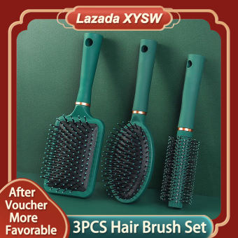 Bộ lược chải tóc 3 chiếc, bàn chải tròn, bàn chải mái chèo mát xa, lược chải tóc gỡ rối, lược chải tóc đệm, bàn chải khô ướt cho phụ nữ nam giới, tạo kiểu tóc