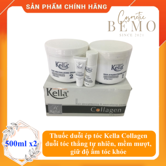 Kem duỗi ép tóc Kella Collagen 500ml duỗi tóc thẳng tự nhiên, mềm mượt