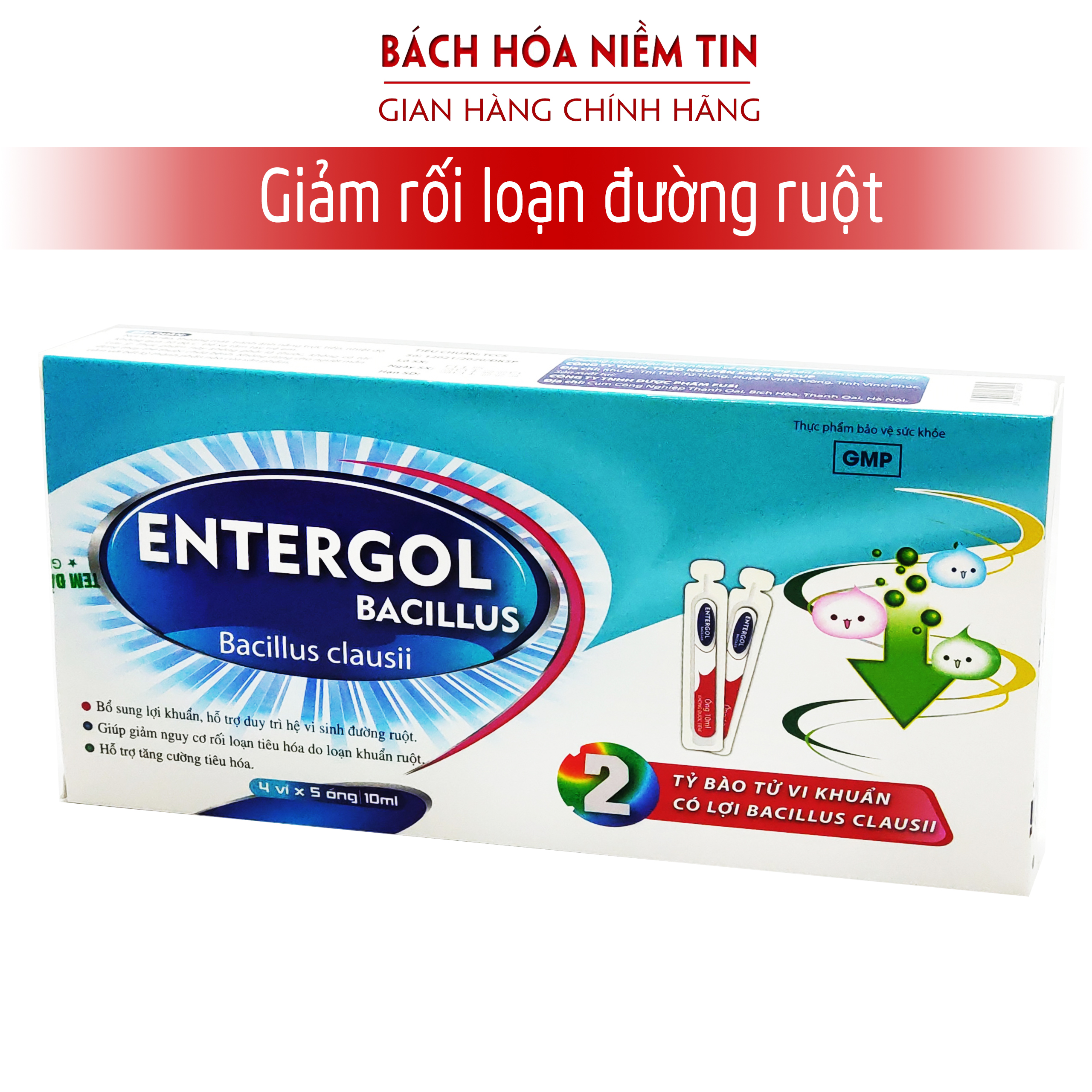 Men tiêu hóa bổ sung 2 tỷ lợi khuẩn ENTERGOL BACILLUS - giảm rối loạn tiêu hóa hiệu quả  cho trẻ từ 2 tuổi - Hộp 20 ống x10ml chuẩn GMP