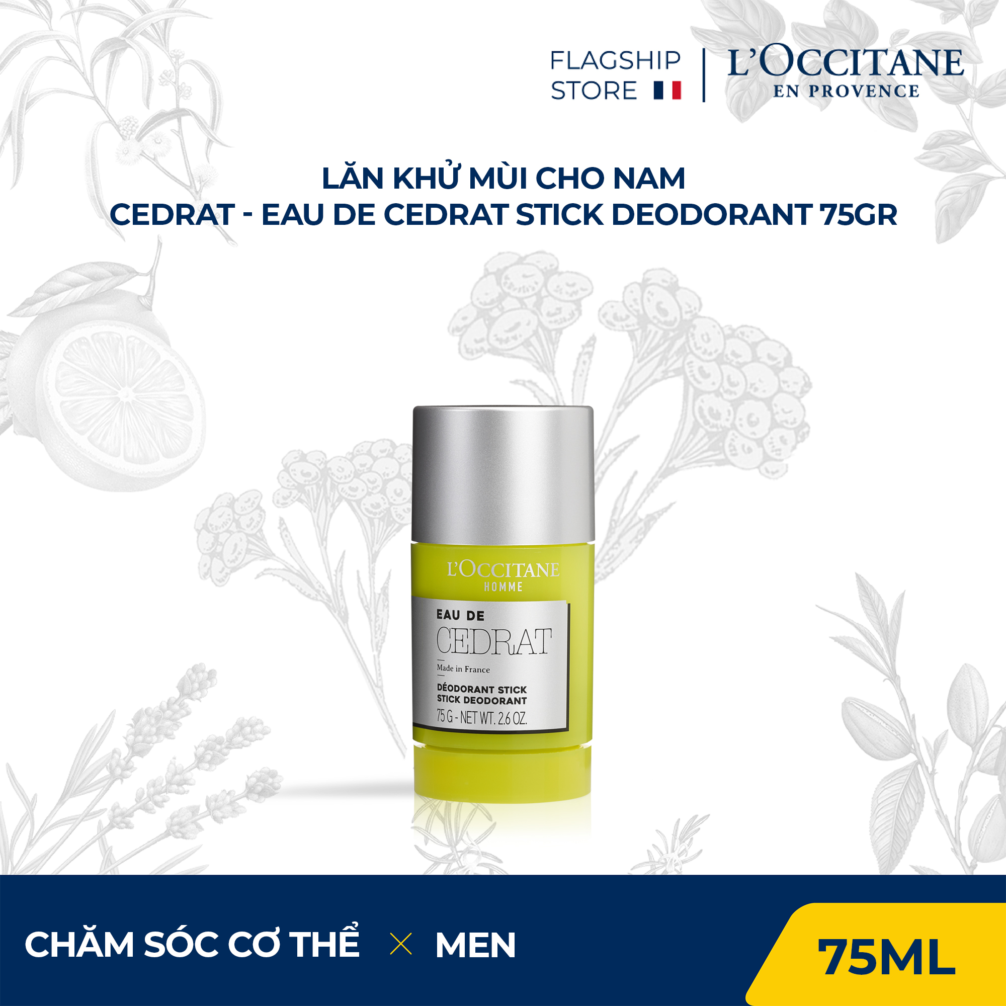 Lăn khử mùi cho nam l'occitane - eau de cedrat stick 75gr - l'occitan roll-on 50ml