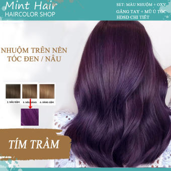 Kem nhuộm tóc thảo dược màu tím trầm nhuộm từ nền tóc đen tự nhiên tặng oxy