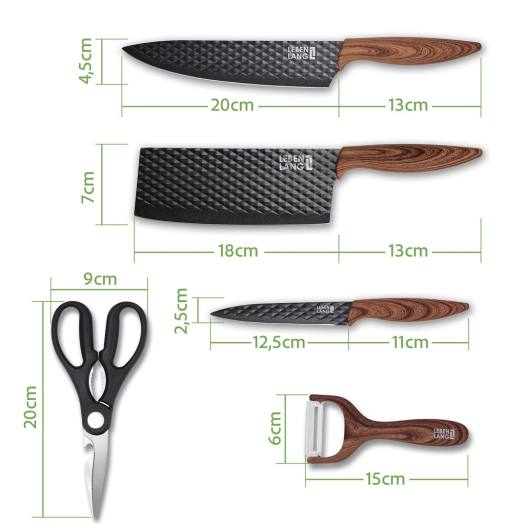 Bộ dao bếp thép cao cấp không gỉ 5-7 món LEBENLANG nhập khẩu chính hãng của Đức mẫu mã đẹp, combo dao làm bếp cao cấp thép không gỉ chống dính