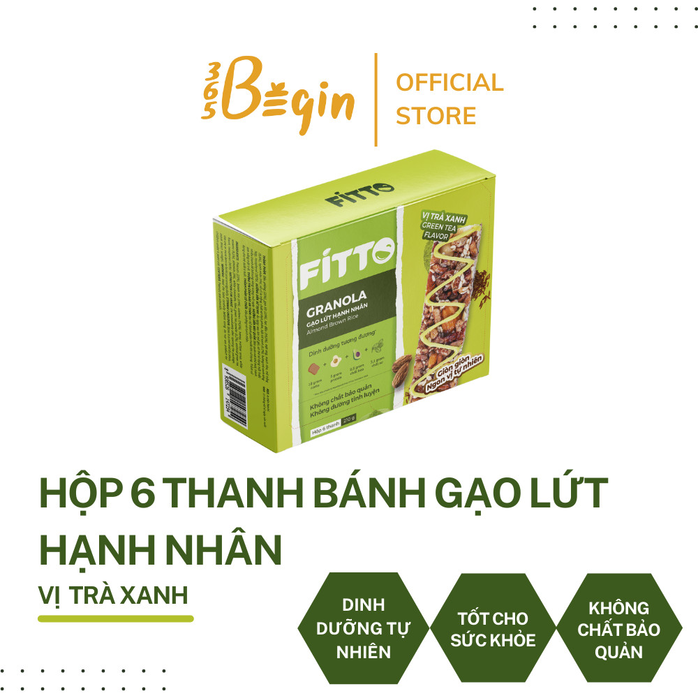 FITTO - GRANOLA GẠO LỨT HẠNH NHÂN - VỊ TRÀ XANH - HỘP (6 THANH)