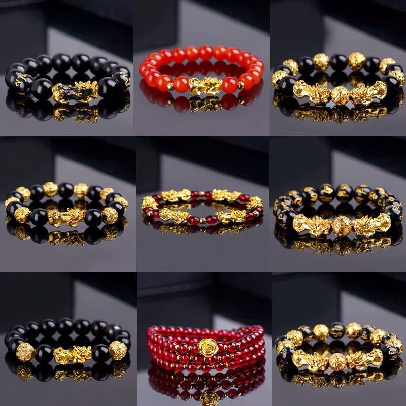 21 Styles Obsidian Stone Beads Feng Shui Pixiu Bracelet Gold Buddha Good Luck Wealth Bracelets For Men Women Wristband