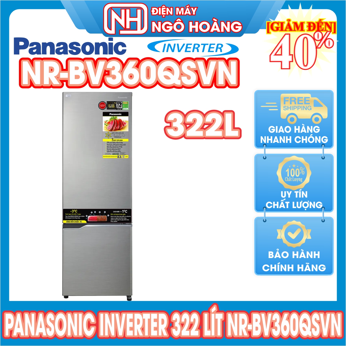 Nr-bv360qsvn - tủ lạnh panasonic inverter 322 lít nr-bv360qsvn