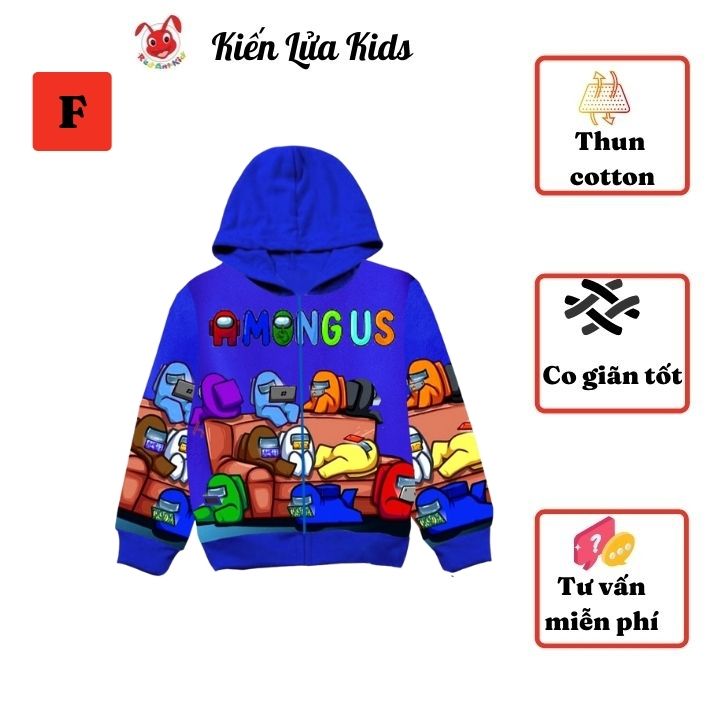 Áo khoác Among Us trẻ em từ 23-59kg- Thun cotton da cá - Kiến Lửa