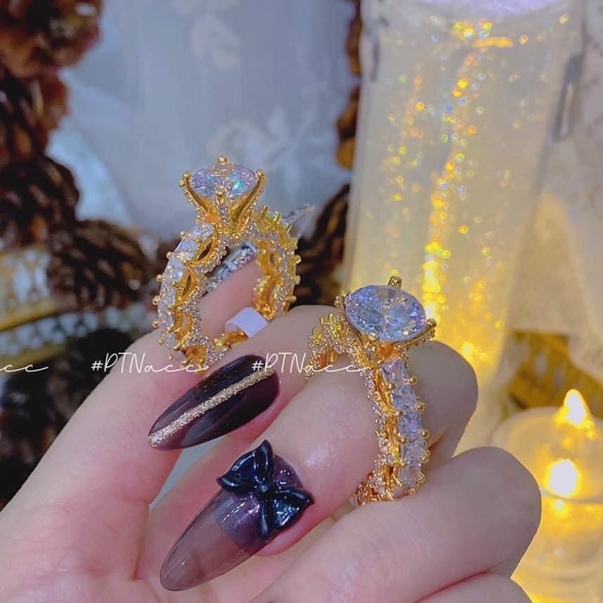 [HCM]Nhẫn khảm xoàn bản lớn nhẫn vàng non 24k vàng 18k nhẫn bạc Ý nhẫn mạ vàng trắng nhẫn xi kim nhẫn pha lê kim cương đeo đi chơi đi làm cực sang CAM KẾT KHÔNG ĐEN - Trang Sức GADO N115