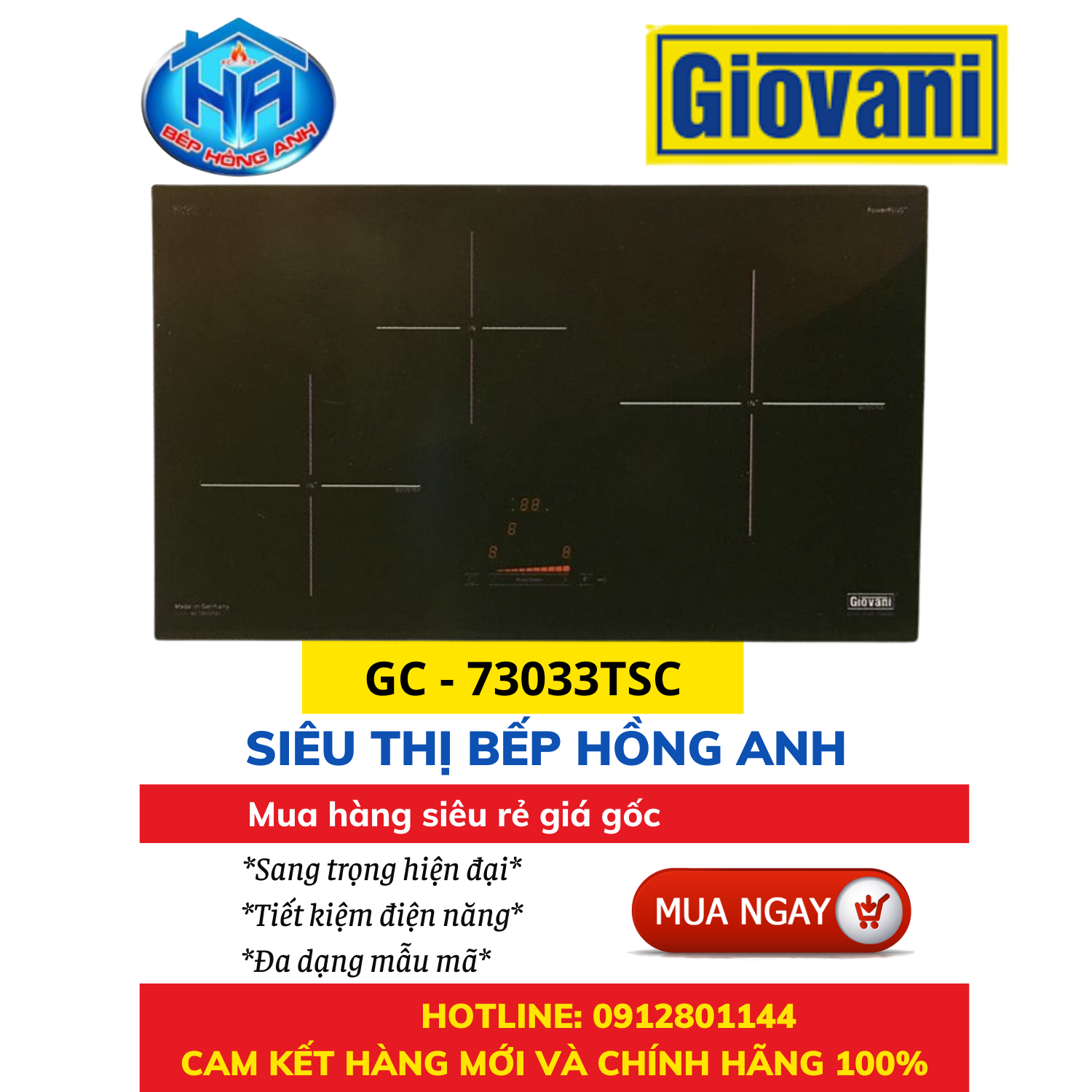 Bếp Từ Đôi Giovani GC - 73033TSC - An Toàn,Tiết Kiệm, Công Nghệ Mới -Hàng Chính Hãng