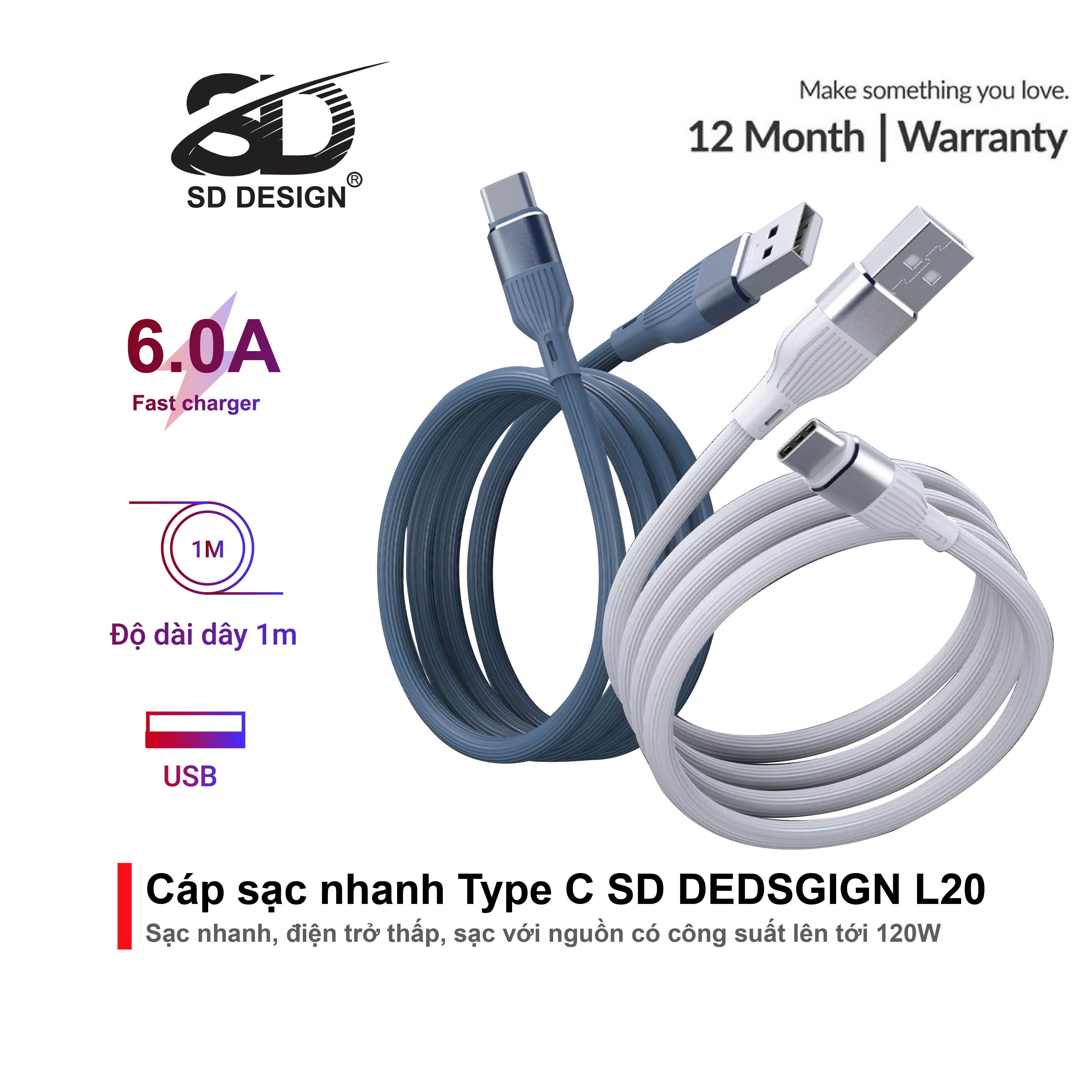 Cáp sạc nhanh 120W L20 chính hãng SD Design đầy đủ chân Lightning, Type-C, Micro sạc nhanh, an toàn, ổn định Lỗi 1 đổi 1