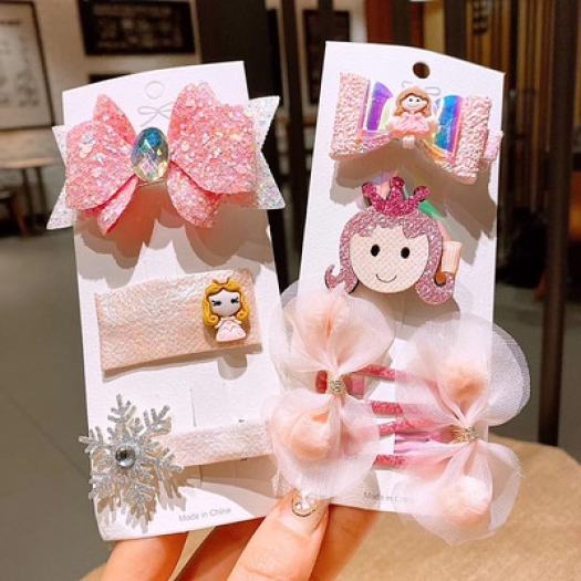 Set 4 kẹp tóc nơ xinh xắn nhiều hình cho bé gái