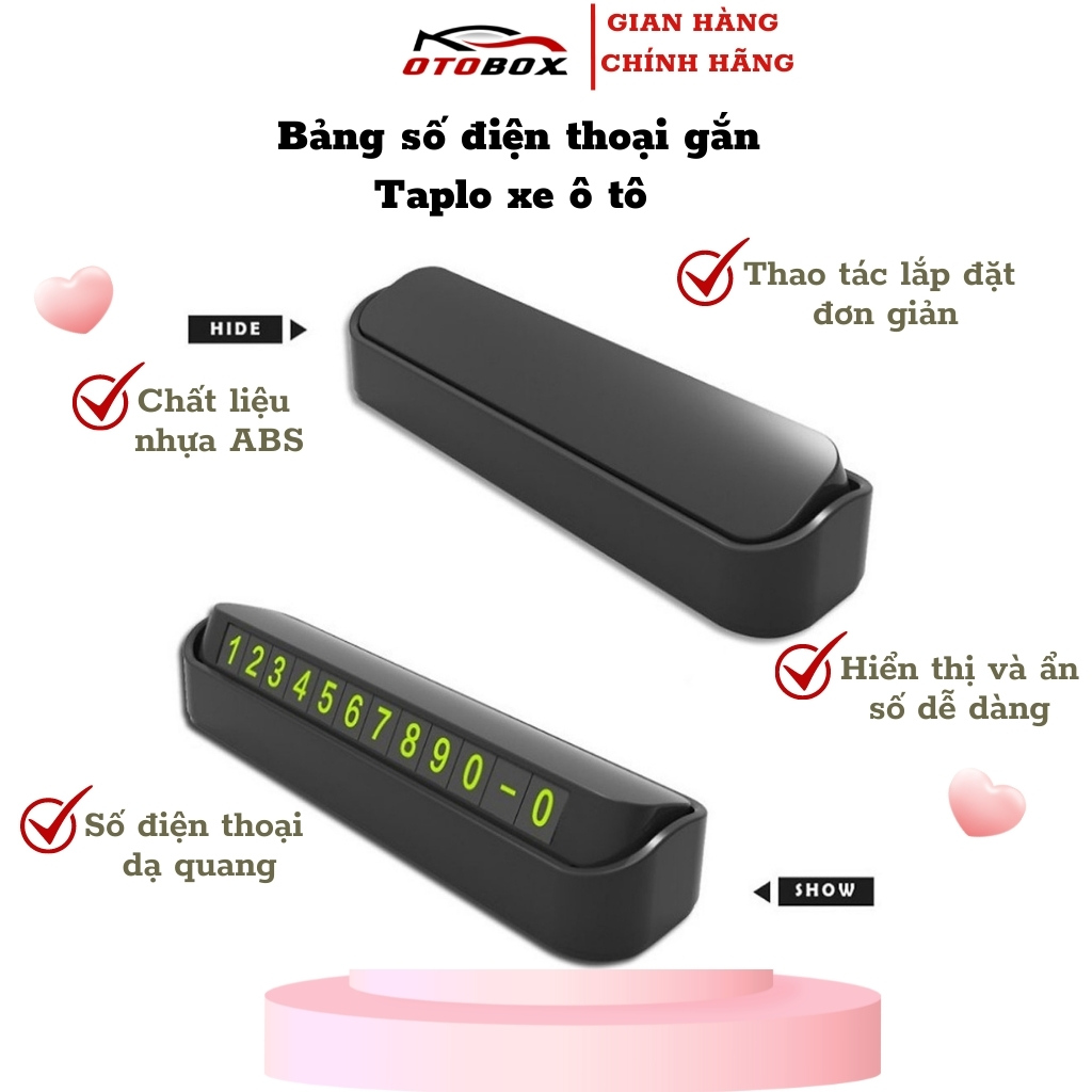 Bảng số điện thoại gắn taplo xe ô tô cao cấp chính hãng OTOBOX, bảng ghi số điện thoại bằng nam châm có dạ quang phát sáng, sử dụng tiện dụng khi oto dừng đỗ.