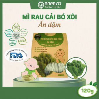 Mì Ăn Dặm Cải Bó Xôi Hữu Cơ Organic Anpaso, BLW, kiểu Nhật cho bé từ 7 tháng bổ sung chất xơ, cải thiện táo bón 120g