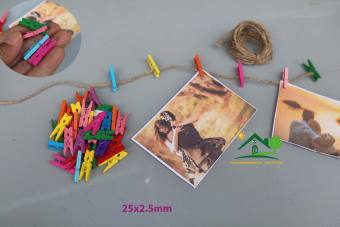 Bộ 100 kẹp - 200 Kẹp Gỗ Mini Treo Hình Ảnh Nhiều Màu + Tặng Dây Thừng