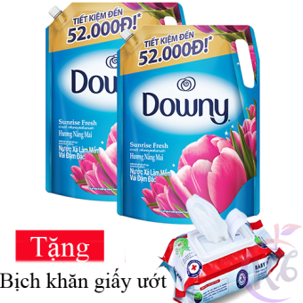 Combo 2 bịch Nước xả vải Downy hương Nắng Mai túi 2.3 lít Tặng 1 bịch khăn giấy ướt 80 tờ - nước xả quần áo 2,3L đậm đặc mềm vải thơm lâu