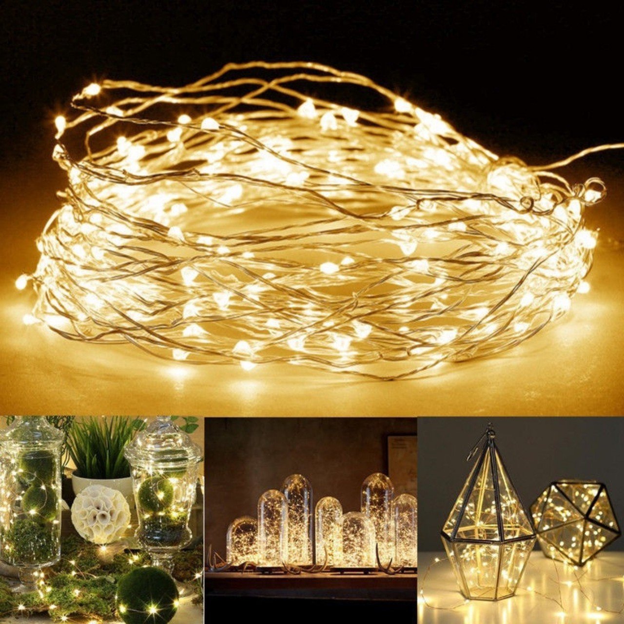 Dài 10 Mét 100 Bóng Đèn Led Xài Cổng Sạc USB Dây Đèn Đom Đóm Fairy Light Không Chớp Decor Trang Trí Tiệc Cắm Trại Đẹp