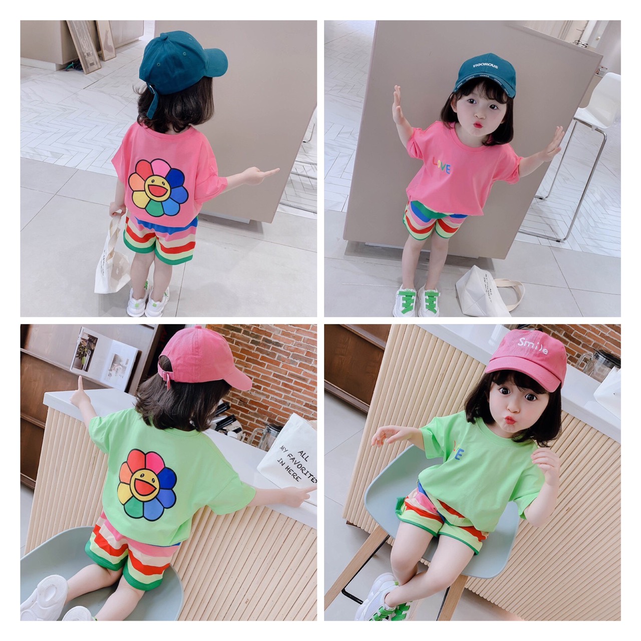 [SIZE 9-28KG] Bộ đồ thun bé gái set quần áo bé gái hình thật shop chụp mẫu áo croptop hình hoa mặt trời dễ thương chất liệu thun 100% cotton
