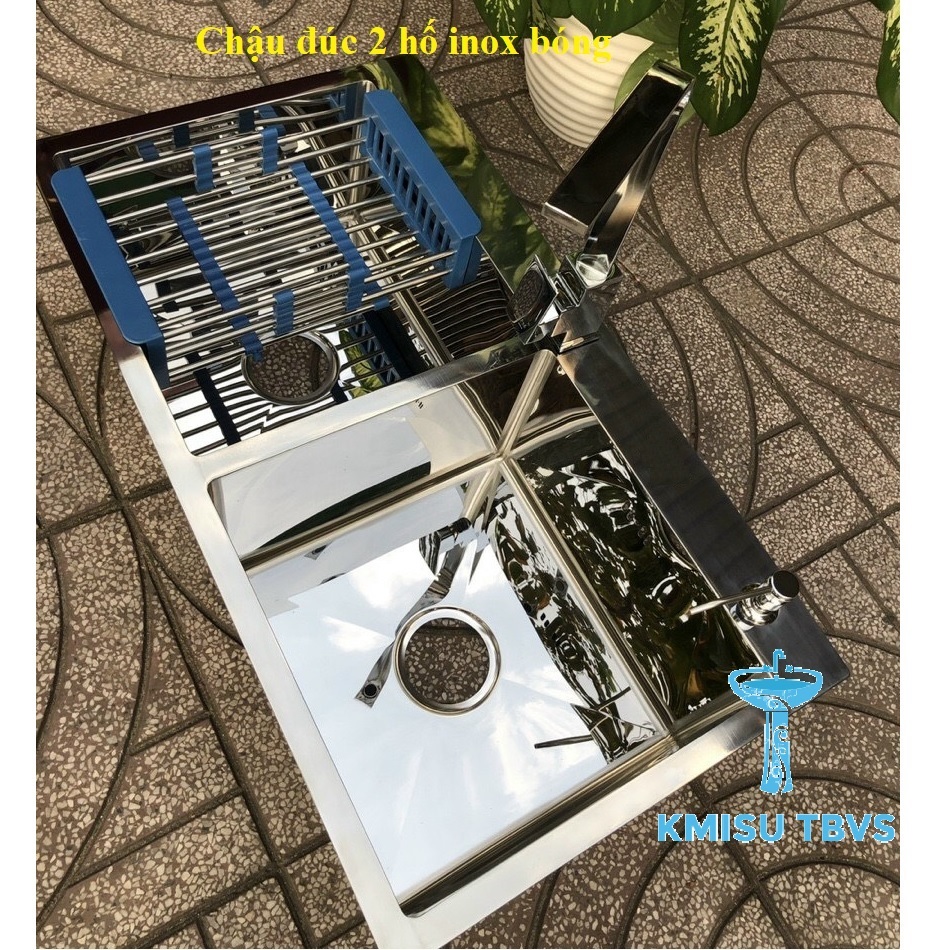 Chậu đúc bóng, chậu rửa chén bát 2 hố inox - KMISU Thiết bị vệ sinh