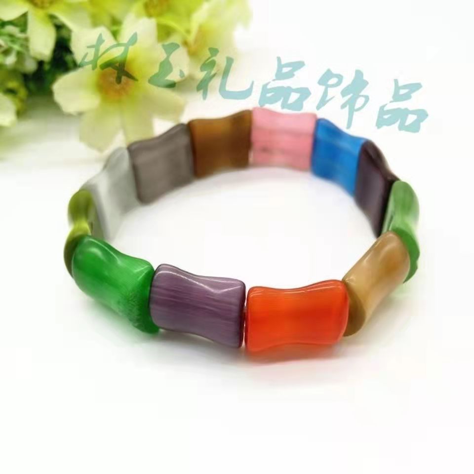 Vòng tay đá mắt mèo nhiều màu vòng tay pha lê màu cầu vồng phong cách tre vòng tay thời trang cho cặp đôi