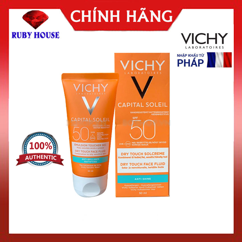Kem chống nắng Vichy SPF50 Capital Soleil, kem chống nắng thoáng nhẹ không bóng dầu