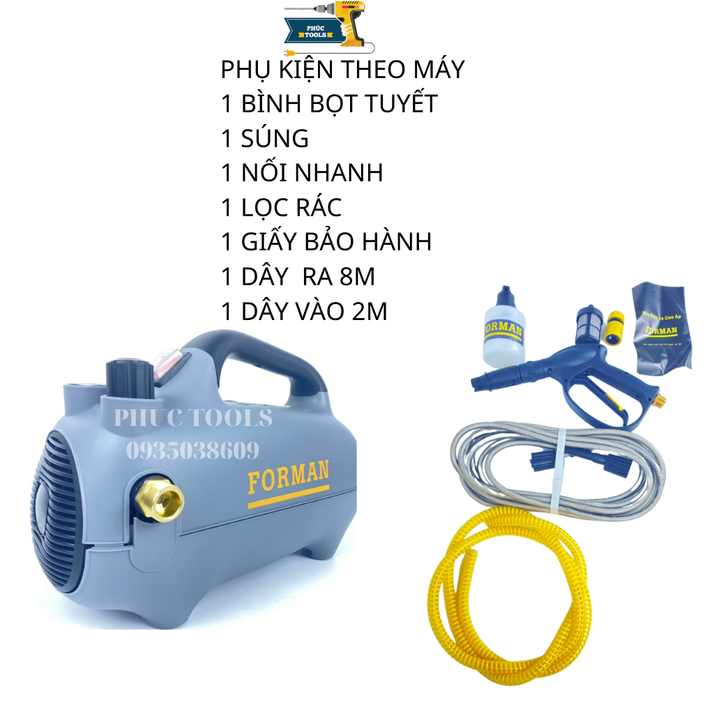 Máy rửa xe mini forman 2000w có chỉnh áp dây đồng
