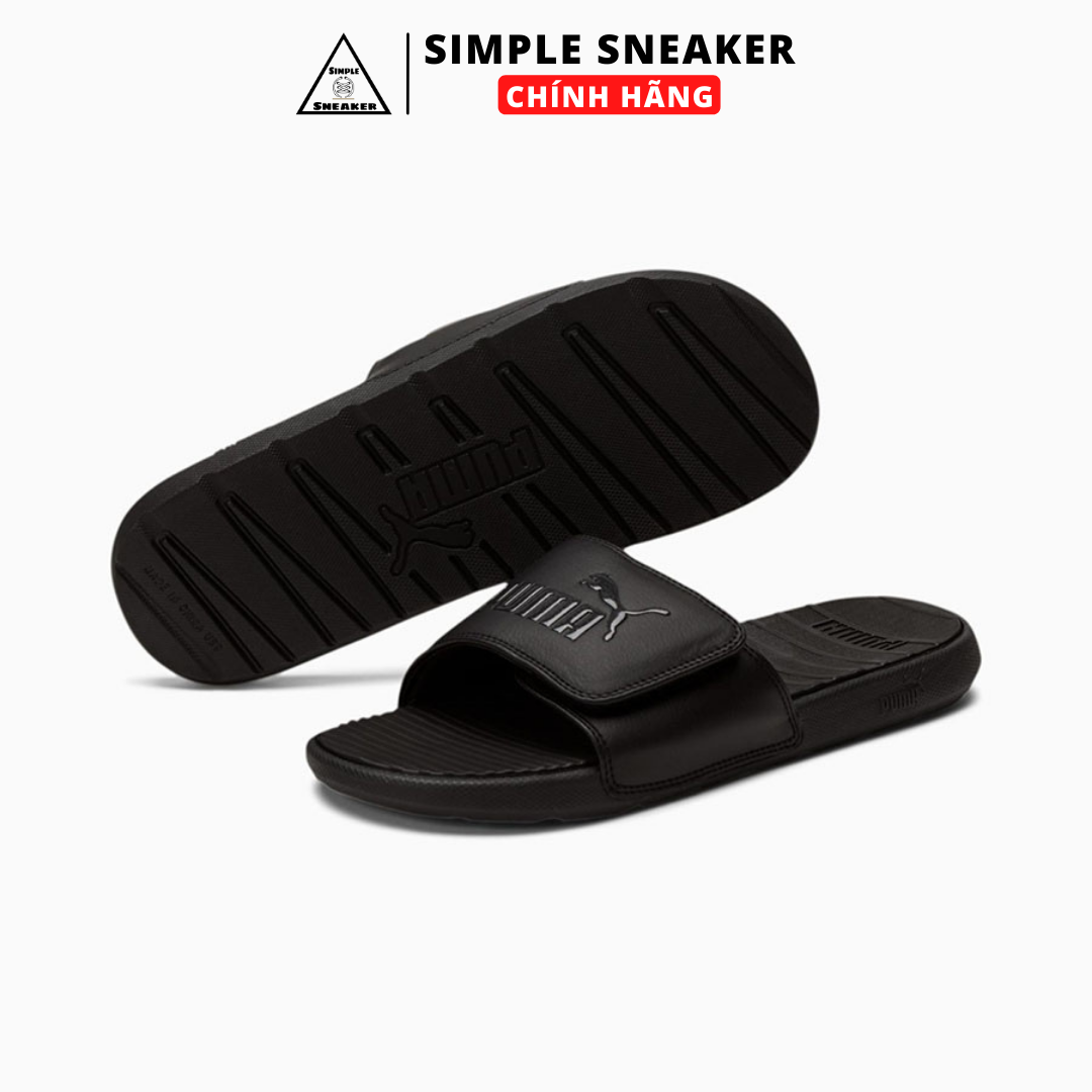 Dép puma cool cat quai dán chính hãng - dép quai ngang puma cool cat màu full đen simple sneaker