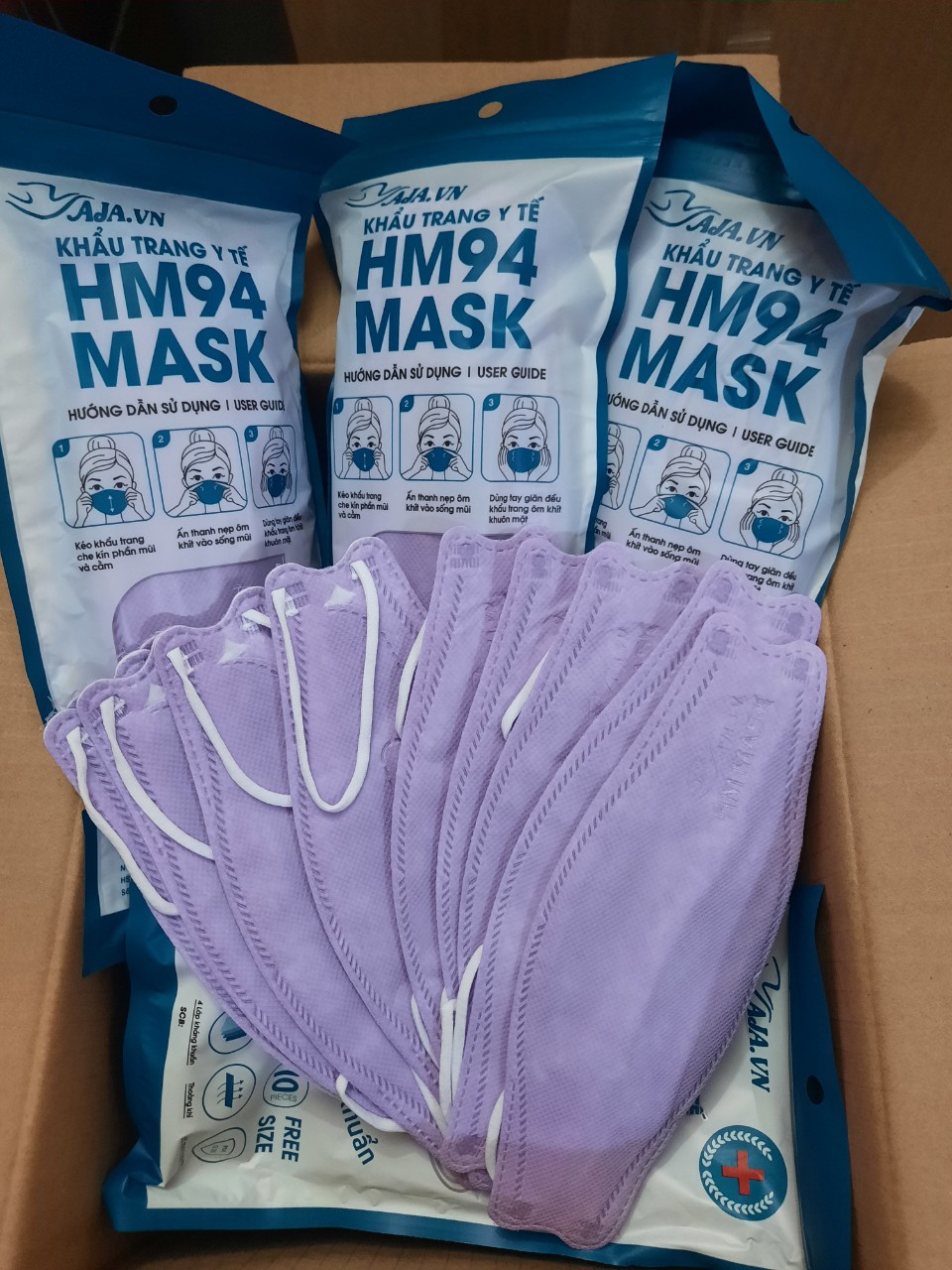 Khẩu trang y tế 4 lớp hm94 mask, ui mask màu tím, bịch 10 cái