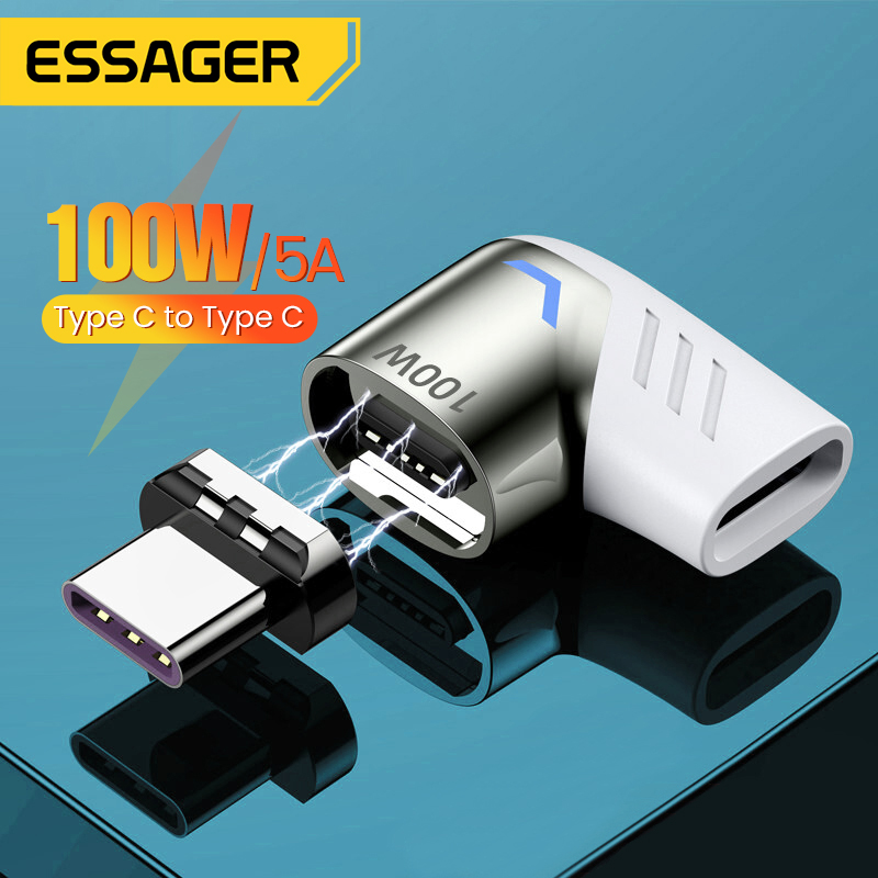 Essager 100W USB Type C Bộ chuyển đổi từ tính Type-C Nam sang USB C Đầu nối nam châm nữ cho Mackbook