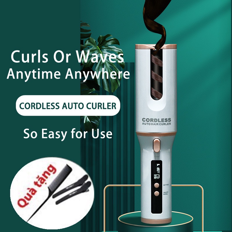 Máy uốn tóc tự động xoay 360 độ máy làm tóc xoăn sóng mini cầm tay 3 in 1 không dây thông minh let queen