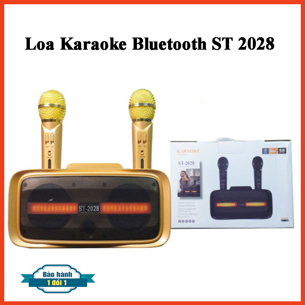 Loa Bluetooth Karaoke  ST 2028 Loa Hát Karaoke Bluetooth Tặng Kèm 2 Micro Không Dây - Đèn led nháy theo nhạc đẹp mắt - Đầy đủ kết nối Bluetooth, USB, AUX, TF card Bảo hành 12 tháng