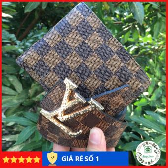 Combo Thắt lưng nam LV, Ví LV nam kẻ caro, dây lưng lv thời trang, dây lưng nam cao cấp, mặt nguyên khối CBLV001