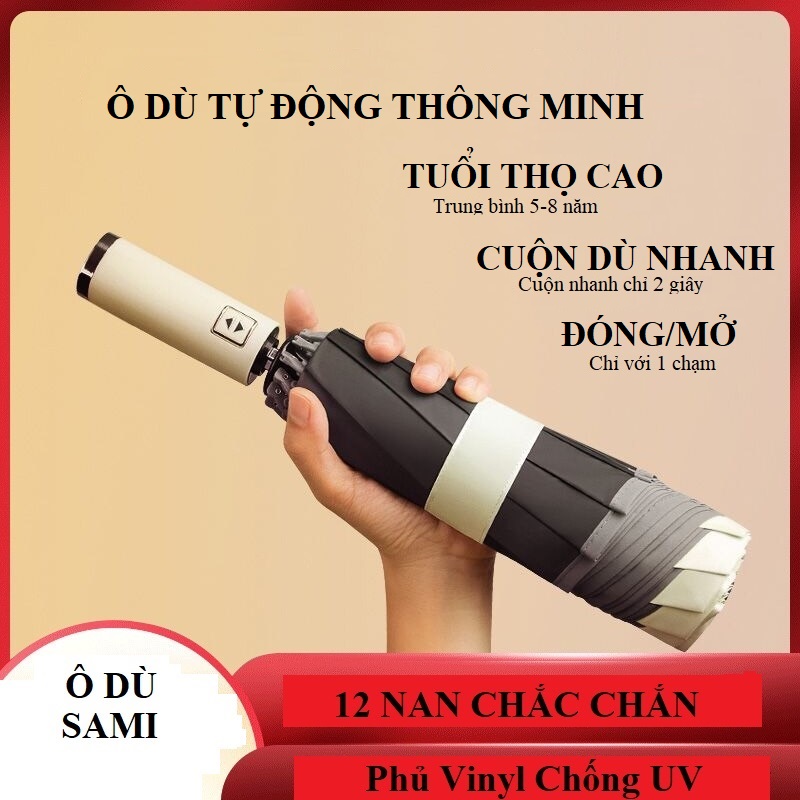 Ô dù che mưa nắng 12 nan đóng mở tự động 2 lớp chống tia UV