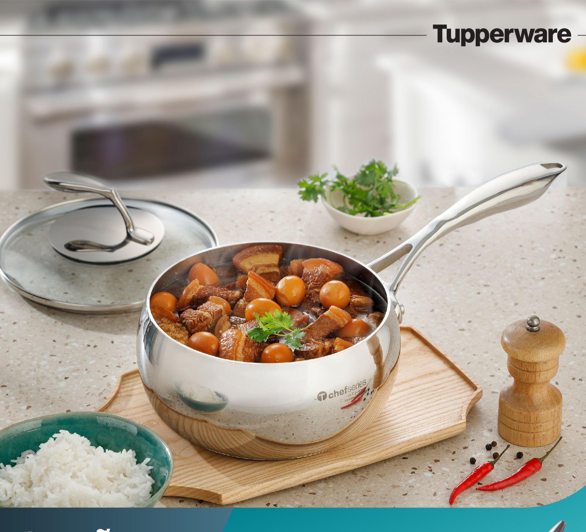 Nồi Tupperware Tchef Series Saucepan 2.4L, thép không gỉ 304 bền đẹp, kiểu dáng Châu Âu